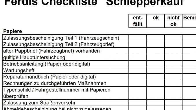 Ausschnitt Checkliste